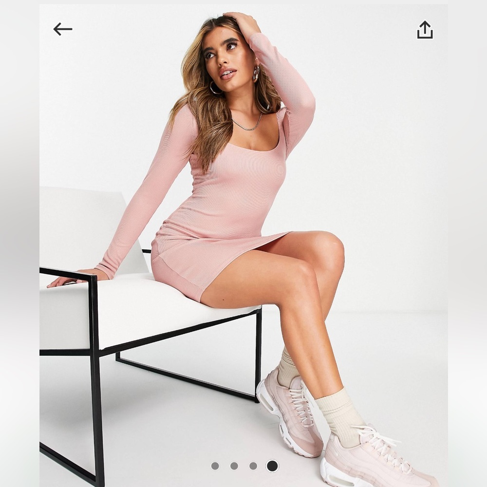 NWT ASOS Flounce london scoop neck ribbed mini dress in dusty pink - Picture 12 of 15